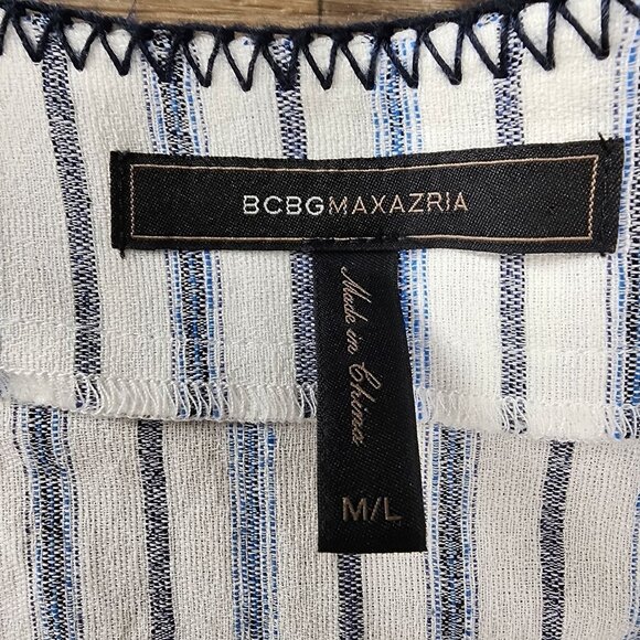 BCBGMAXAZRIA Womens Med/Large Striped V-Neck Cotton Blend Beachy Dress Cover-Up - Picture 2 of 7